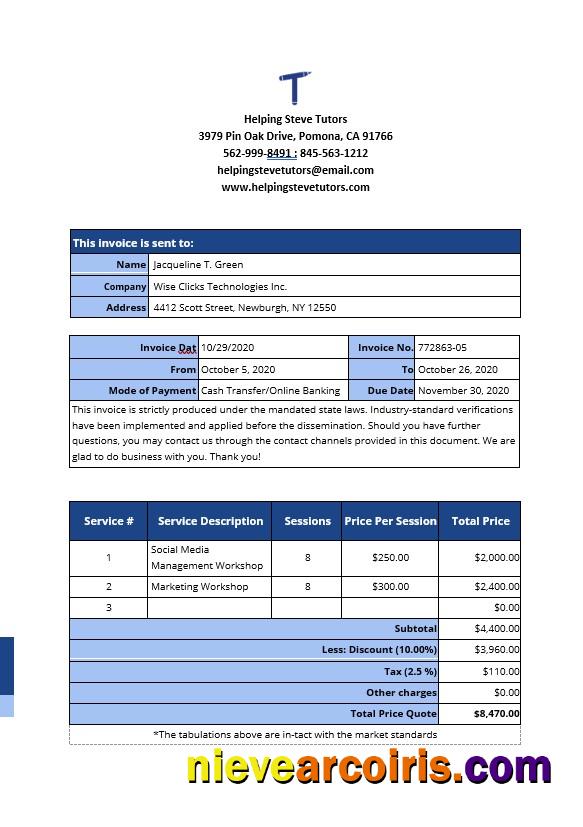 Freelance Work From Home Invoice